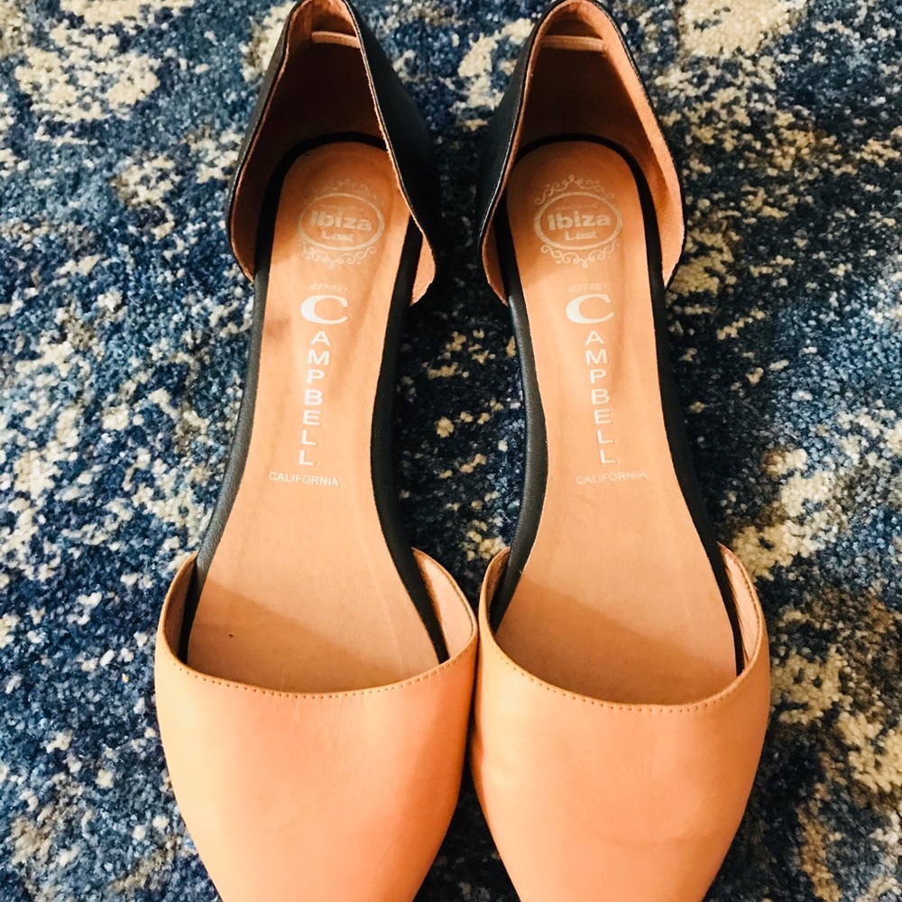 Cream and black flats